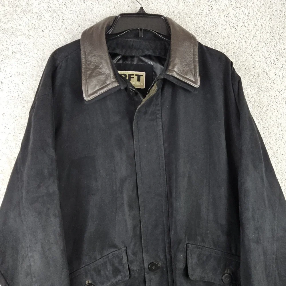 RFT Rainforest Down Filled Jacket Mens Large L Black Casual Faux‎ Suede